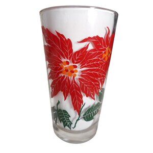 MCM Boscul Peanut Butter Glass Tumbler Red / orange Poinsettia Estate 5" #12